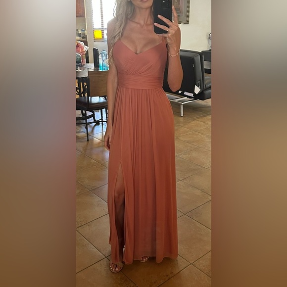 David's Bridal | Dresses | Davids Bridal Sedona Spaghetti Strap Ruched Waist Mesh Bridesmaid Dress 6